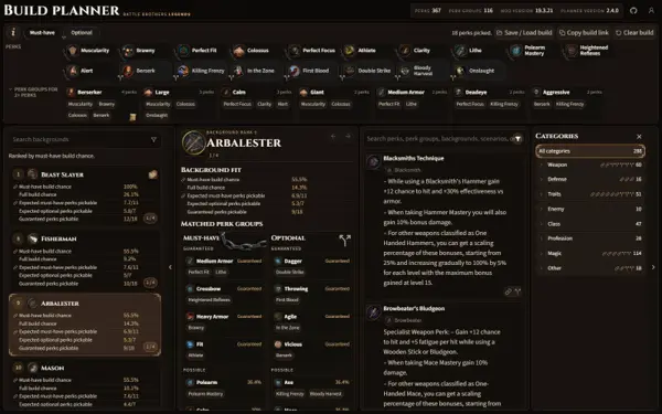 Battle Brothers Legends build planner preview